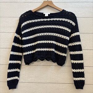 House of Harlow 1960 Navy & White Striped Crochet Sweater – XS (Revolve)